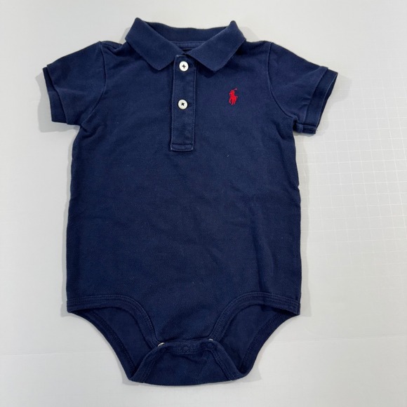 Ralph Lauren Other - Ralph Lauren Polo Bodysuit Kids 9M Navy Blue Short Sleeve Cotton Pique Logo